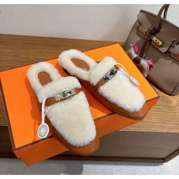 Hermes Oz Flat Loafers in Calfskin and Wool with Kelly Buckle Brown 2025 1023 (XC-251023006)