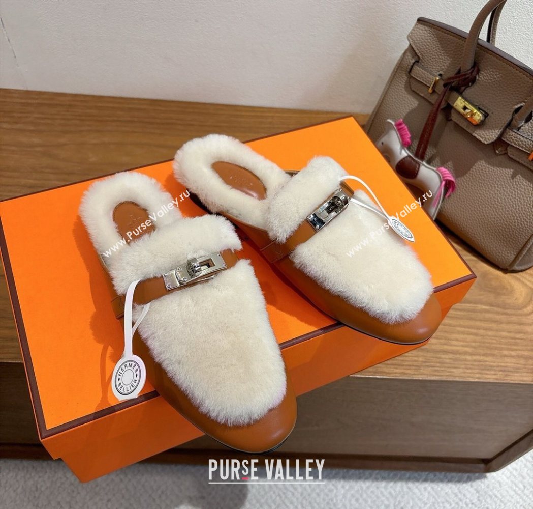 Hermes Oz Flat Loafers in Calfskin and Wool with Kelly Buckle Brown 2025 1023 (XC-251023006)