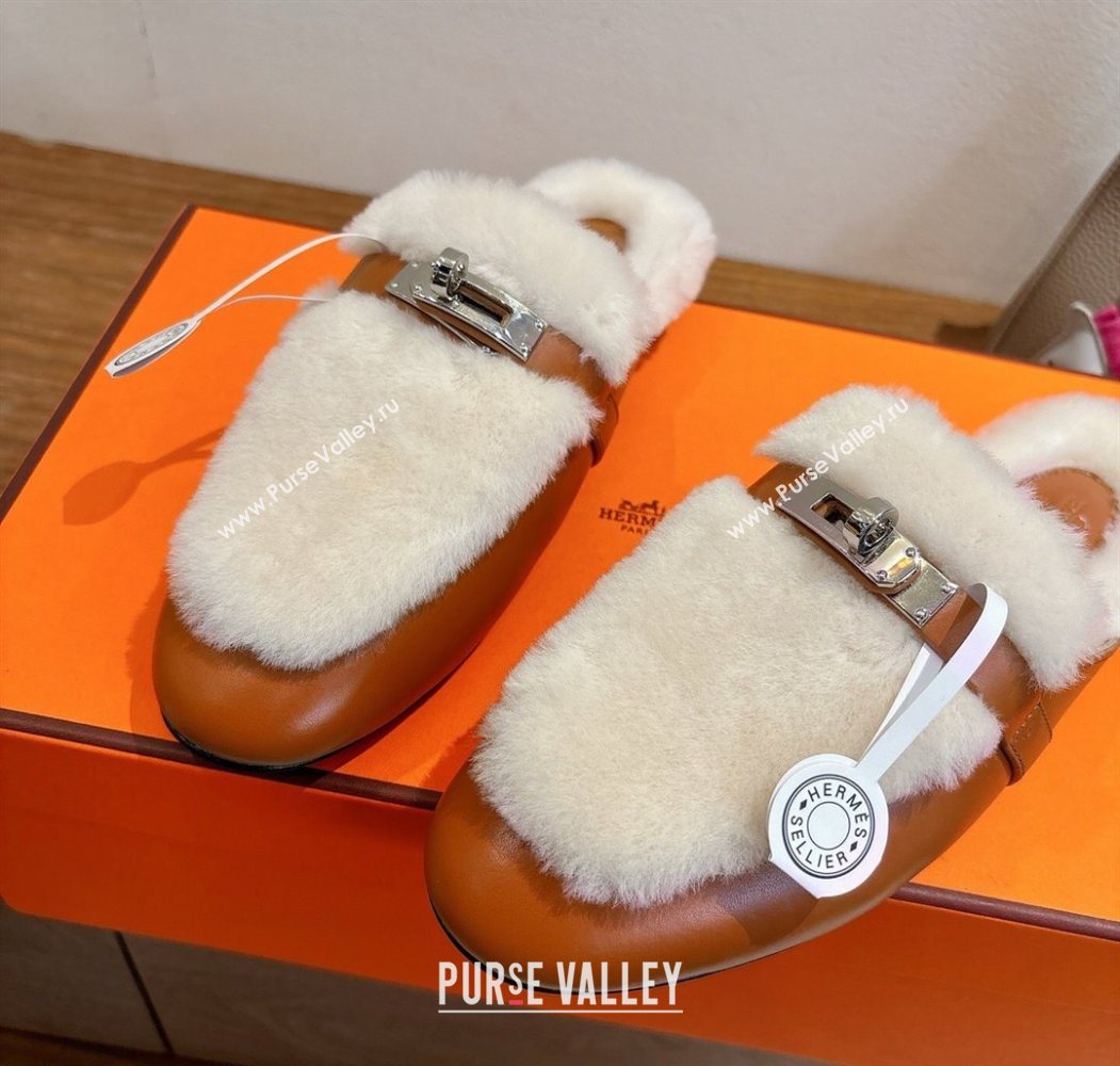 Hermes Oz Flat Loafers in Calfskin and Wool with Kelly Buckle Brown 2025 1023 (XC-251023006)