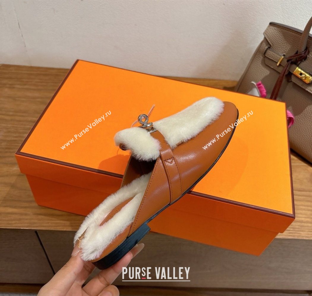 Hermes Oz Flat Loafers in Calfskin and Wool with Kelly Buckle Brown 2025 1023 (XC-251023006)