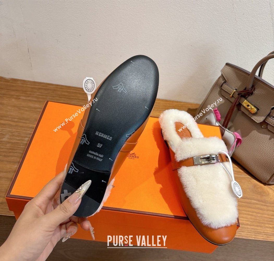 Hermes Oz Flat Loafers in Calfskin and Wool with Kelly Buckle Brown 2025 1023 (XC-251023006)