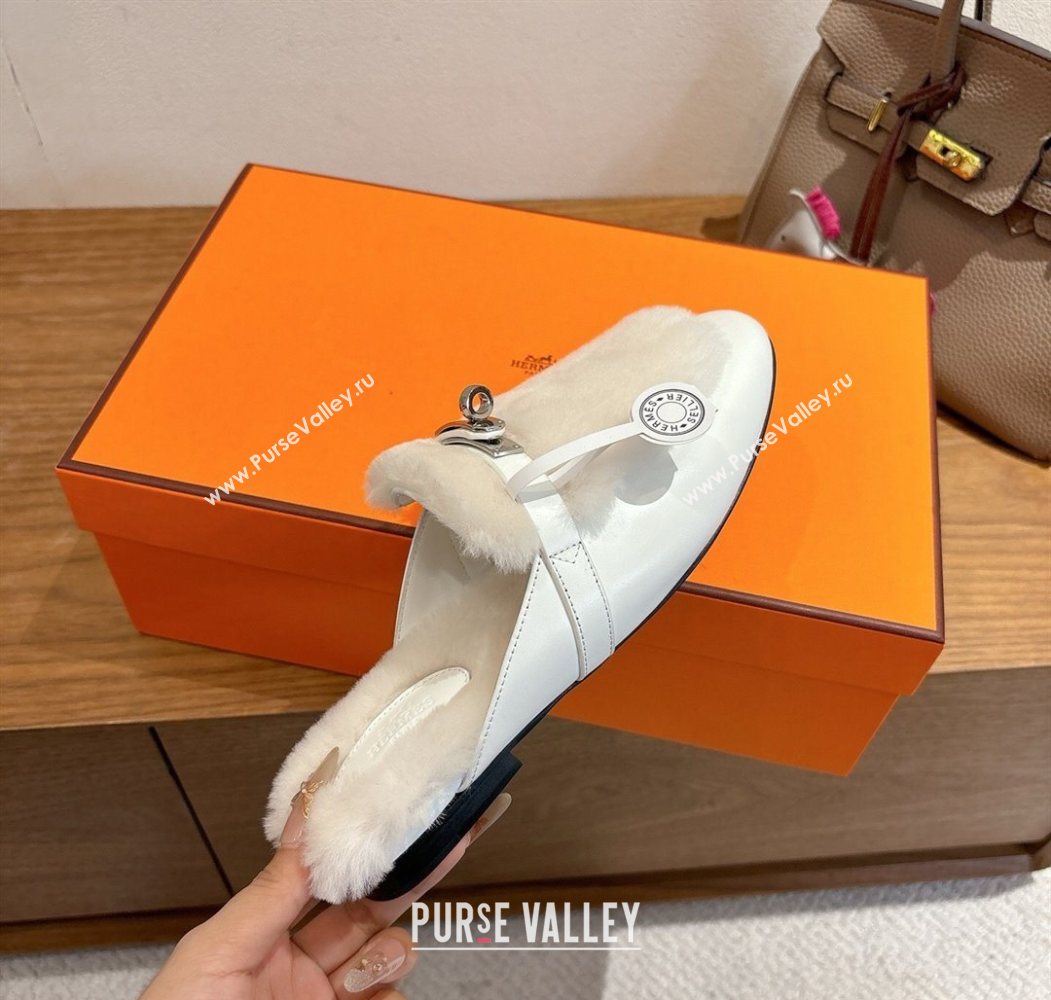 Hermes Oz Flat Loafers in Calfskin and Wool with Kelly Buckle White 2025 1023 (XC-251023007)