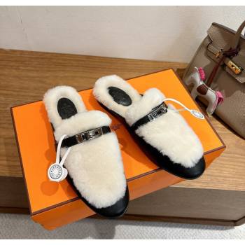 Hermes Oz Flat Loafers in Calfskin and Wool with Kelly Buckle Black 2025 1023 (XC-251023008)