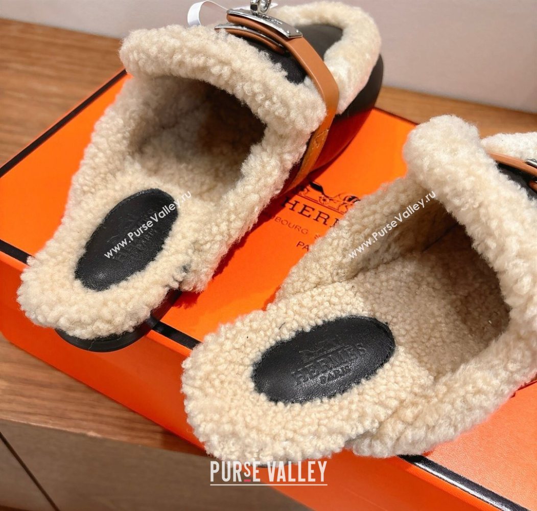 Hermes Oz Flat Loafers in Calfskin Leather and Shearling with Kelly Buckle Black 2025 1023 (XC-251023009)