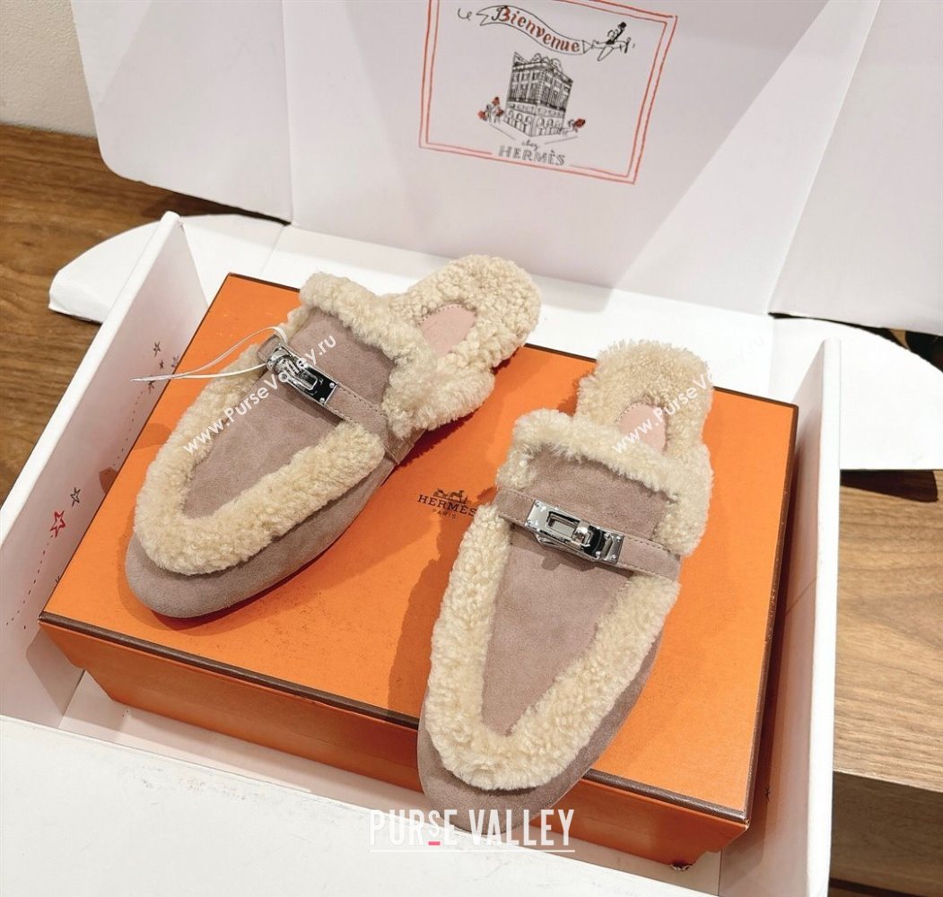 Hermes Oz Flat Loafers in Suede and Shearling with Kelly Buckle Purple 2025 1023 (XC-251023010)