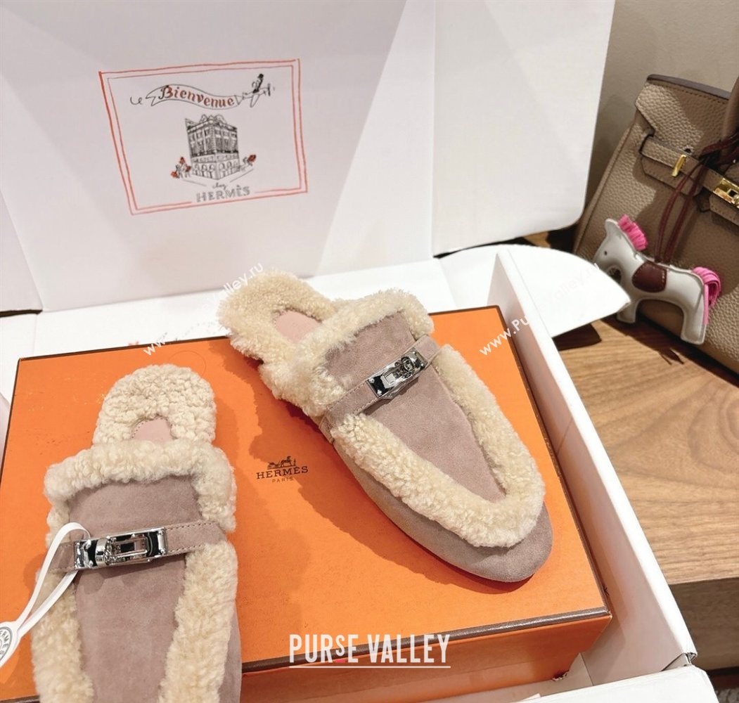 Hermes Oz Flat Loafers in Suede and Shearling with Kelly Buckle Purple 2025 1023 (XC-251023010)