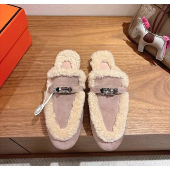 Hermes Oz Flat Loafers in Suede and Shearling with Kelly Buckle Purple 2025 1023 (XC-251023010)