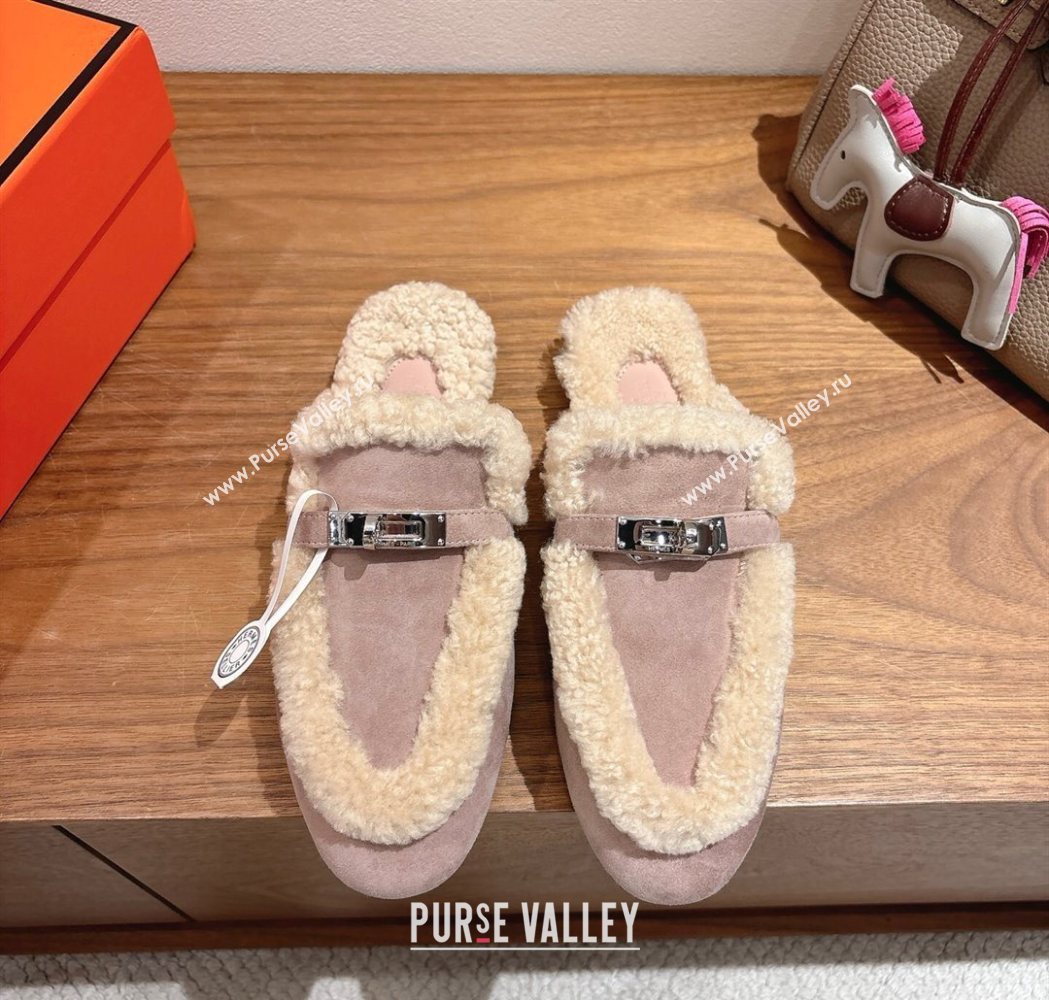 Hermes Oz Flat Loafers in Suede and Shearling with Kelly Buckle Purple 2025 1023 (XC-251023010)