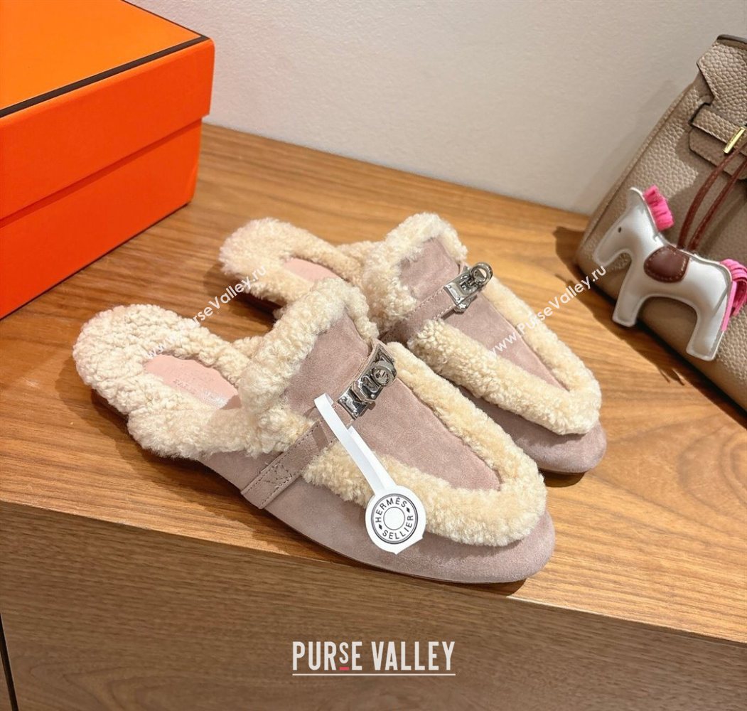 Hermes Oz Flat Loafers in Suede and Shearling with Kelly Buckle Purple 2025 1023 (XC-251023010)