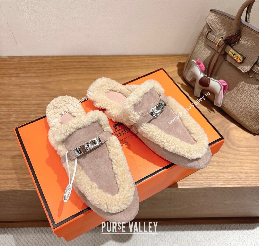 Hermes Oz Flat Loafers in Suede and Shearling with Kelly Buckle Purple 2025 1023 (XC-251023010)
