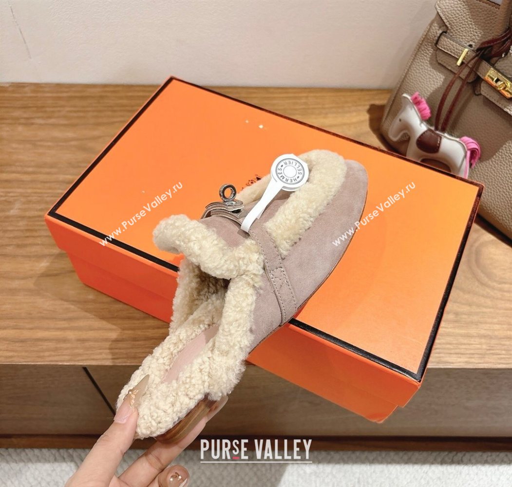 Hermes Oz Flat Loafers in Suede and Shearling with Kelly Buckle Purple 2025 1023 (XC-251023010)