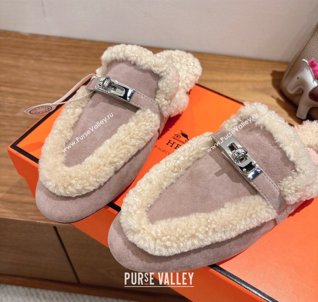 Hermes Oz Flat Loafers in Suede and Shearling with Kelly Buckle Purple 2025 1023 (XC-251023010)
