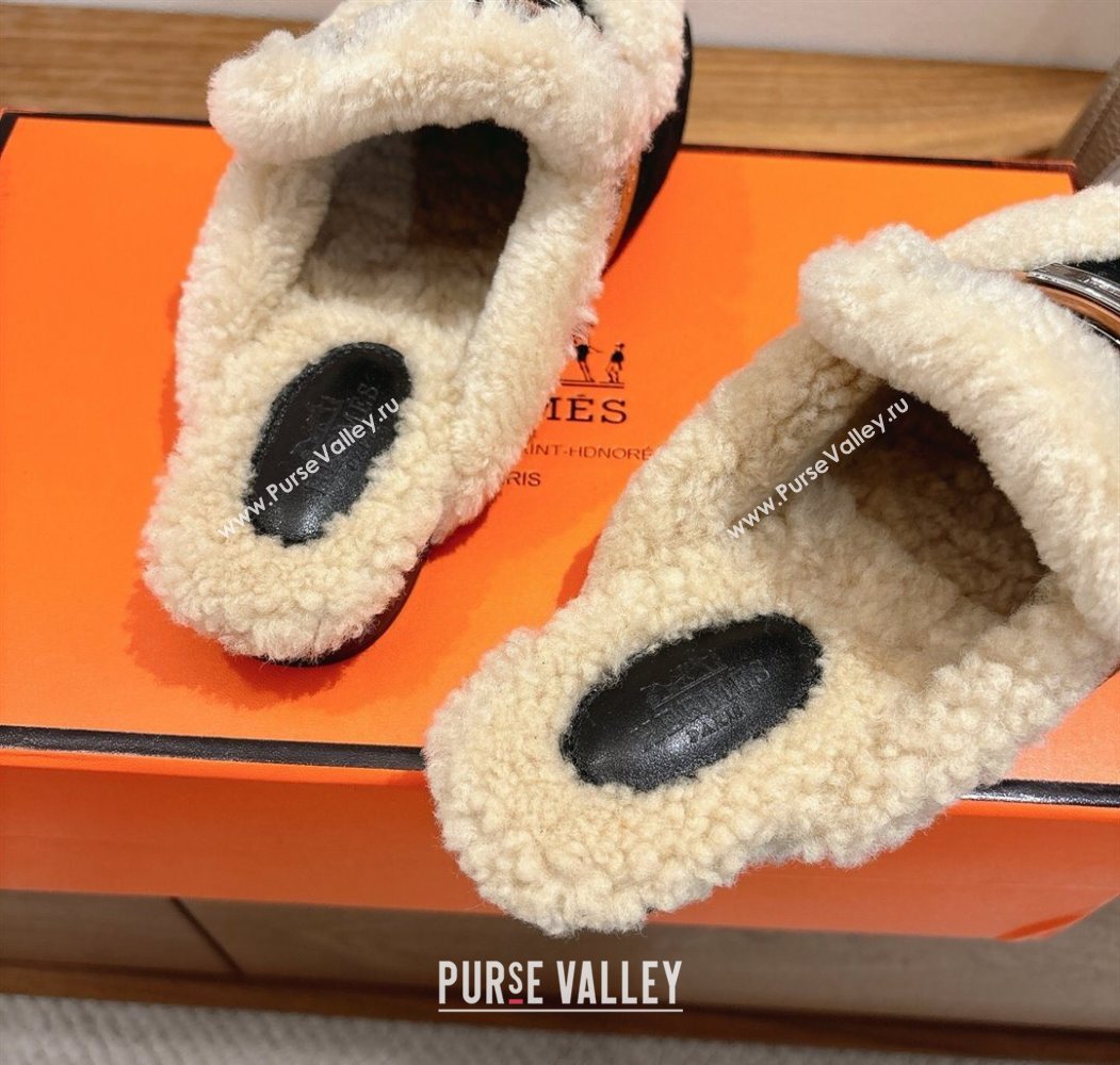 Hermes Oz Flat Loafers in Suede and Shearling with Kelly Buckle Black 2025 1023 (XC-251023012)