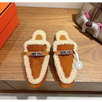 Hermes Oz Flat Loafers in Suede and Shearling with Kelly Buckle Camel Brown 2025 1023 (XC-251023013)