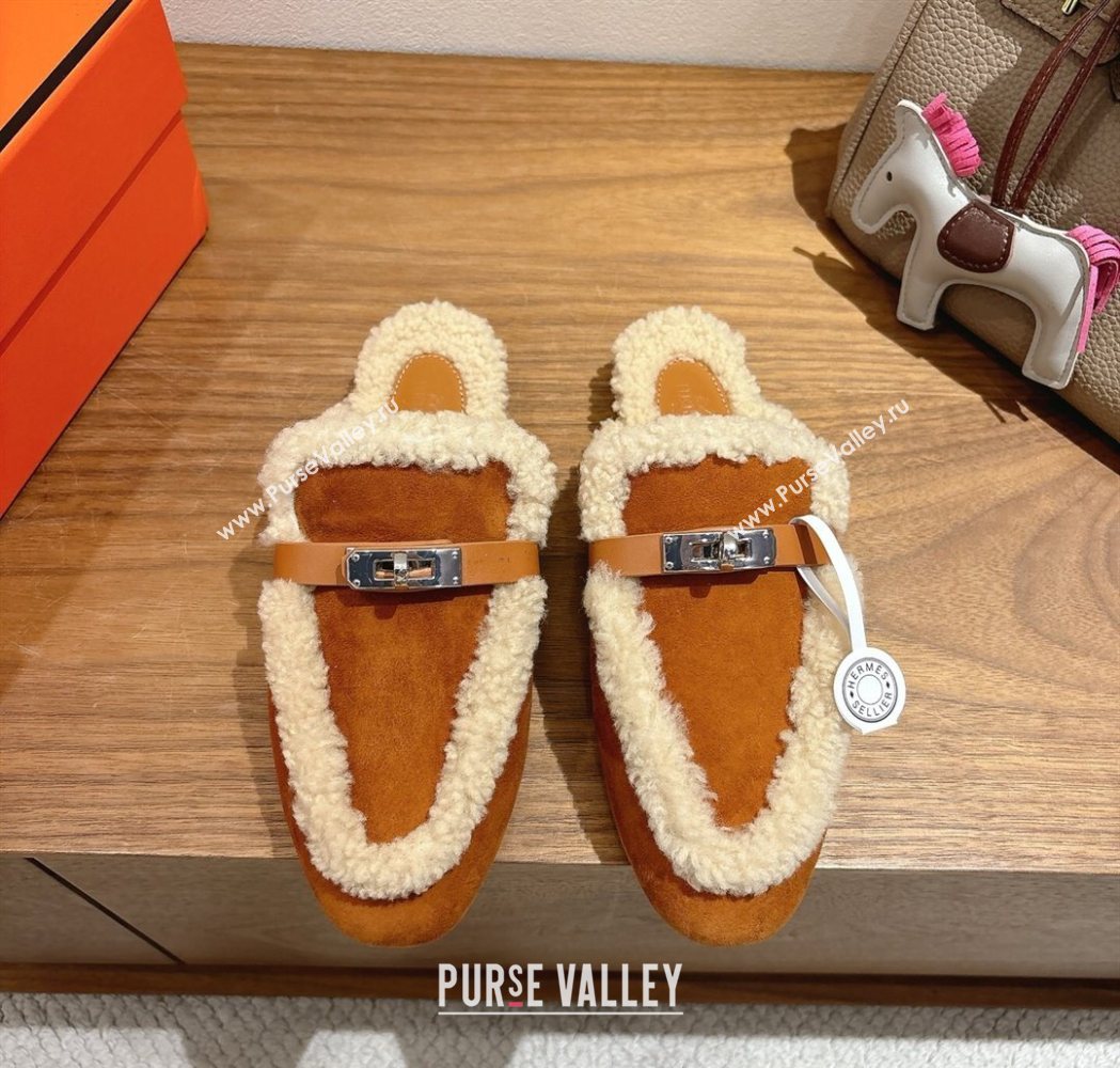 Hermes Oz Flat Loafers in Suede and Shearling with Kelly Buckle Camel Brown 2025 1023 (XC-251023013)