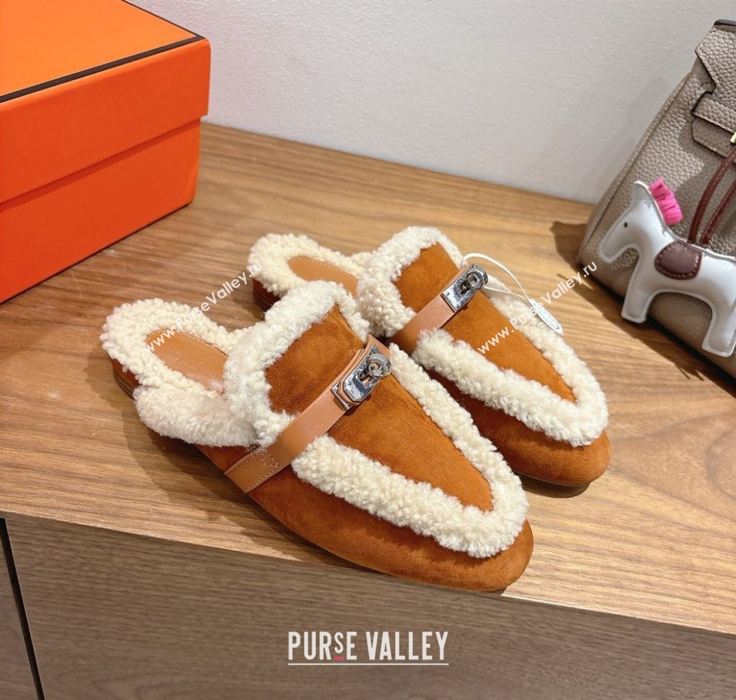 Hermes Oz Flat Loafers in Suede and Shearling with Kelly Buckle Camel Brown 2025 1023 (XC-251023013)