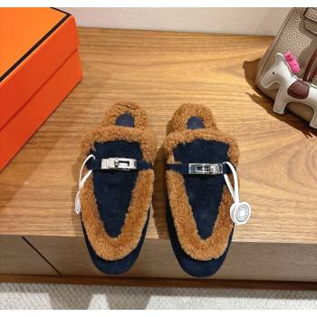 Hermes Oz Flat Loafers in Suede and Shearling with Kelly Buckle Black/Brown 2025 1023 (XC-251023014)