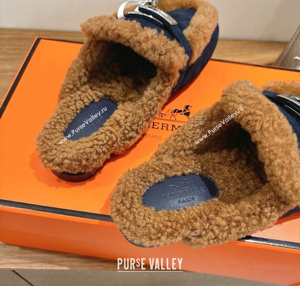 Hermes Oz Flat Loafers in Suede and Shearling with Kelly Buckle Black/Brown 2025 1023 (XC-251023014)