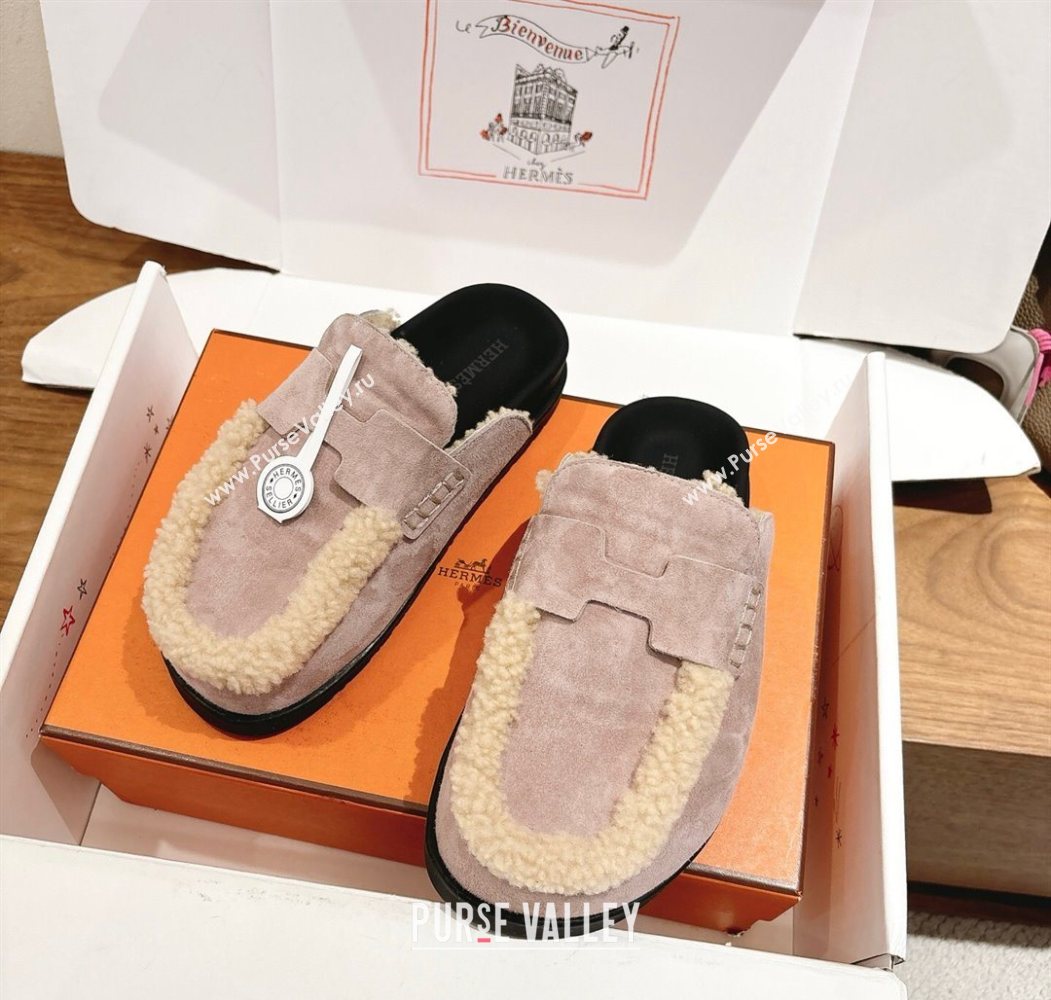 Hermes Go Flat Loafers in Suede and Wool with H Strap Purple 2025 1023 (XC-251023019)