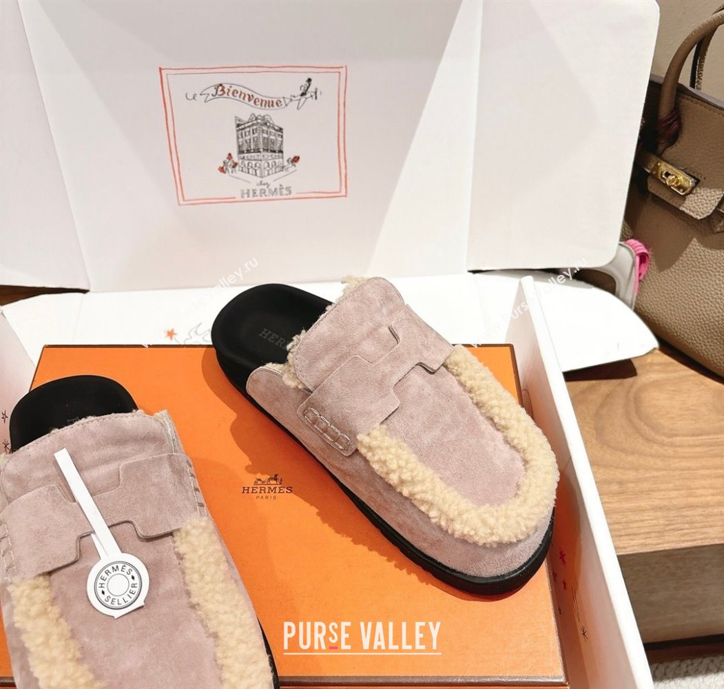 Hermes Go Flat Loafers in Suede and Wool with H Strap Purple 2025 1023 (XC-251023019)