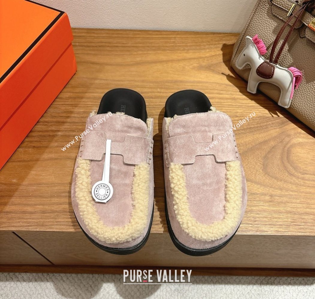 Hermes Go Flat Loafers in Suede and Wool with H Strap Purple 2025 1023 (XC-251023019)