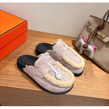 Hermes Go Flat Loafers in Suede and Wool with H Strap Purple 2025 1023 (XC-251023019)