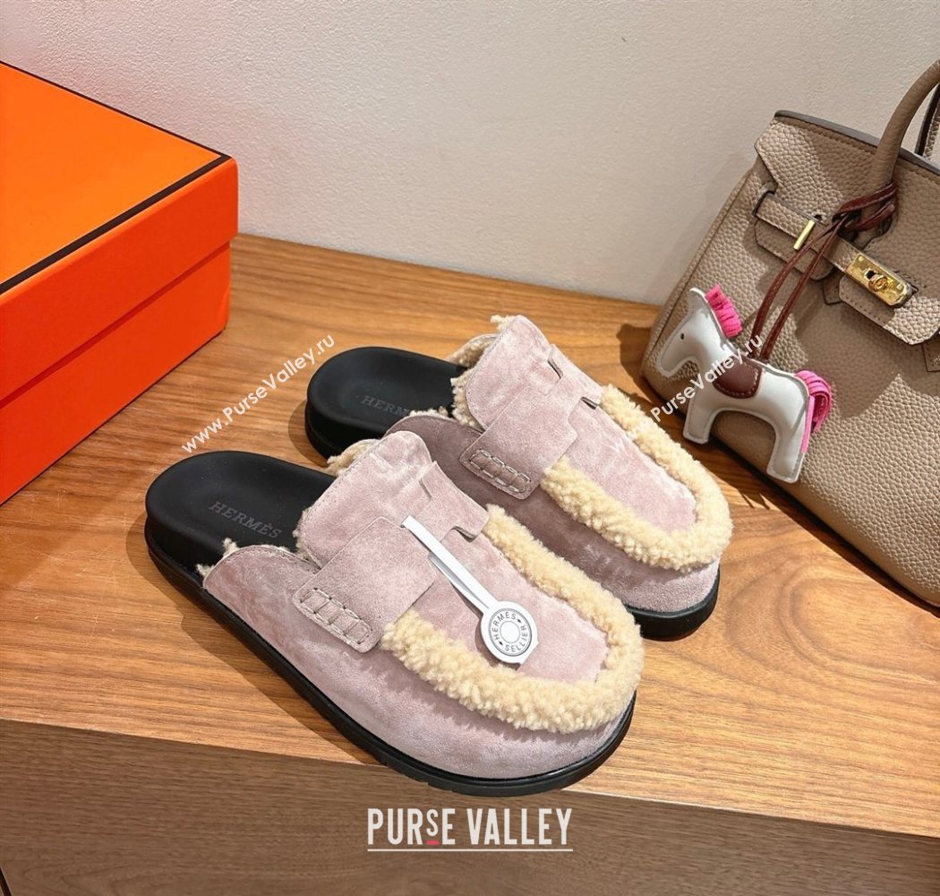 Hermes Go Flat Loafers in Suede and Wool with H Strap Purple 2025 1023 (XC-251023019)