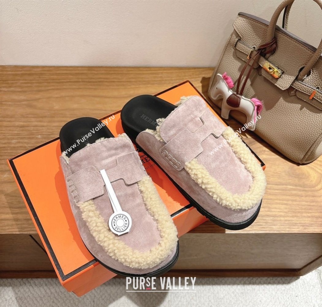 Hermes Go Flat Loafers in Suede and Wool with H Strap Purple 2025 1023 (XC-251023019)