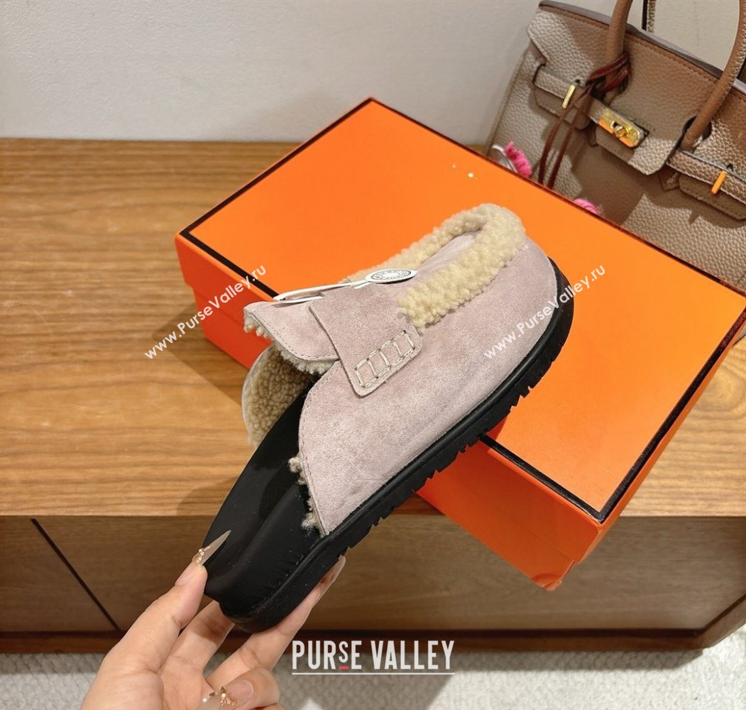 Hermes Go Flat Loafers in Suede and Wool with H Strap Purple 2025 1023 (XC-251023019)