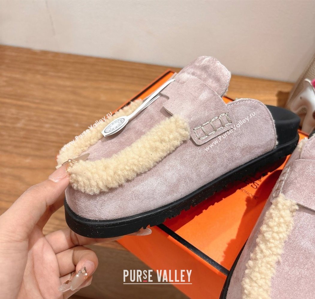 Hermes Go Flat Loafers in Suede and Wool with H Strap Purple 2025 1023 (XC-251023019)