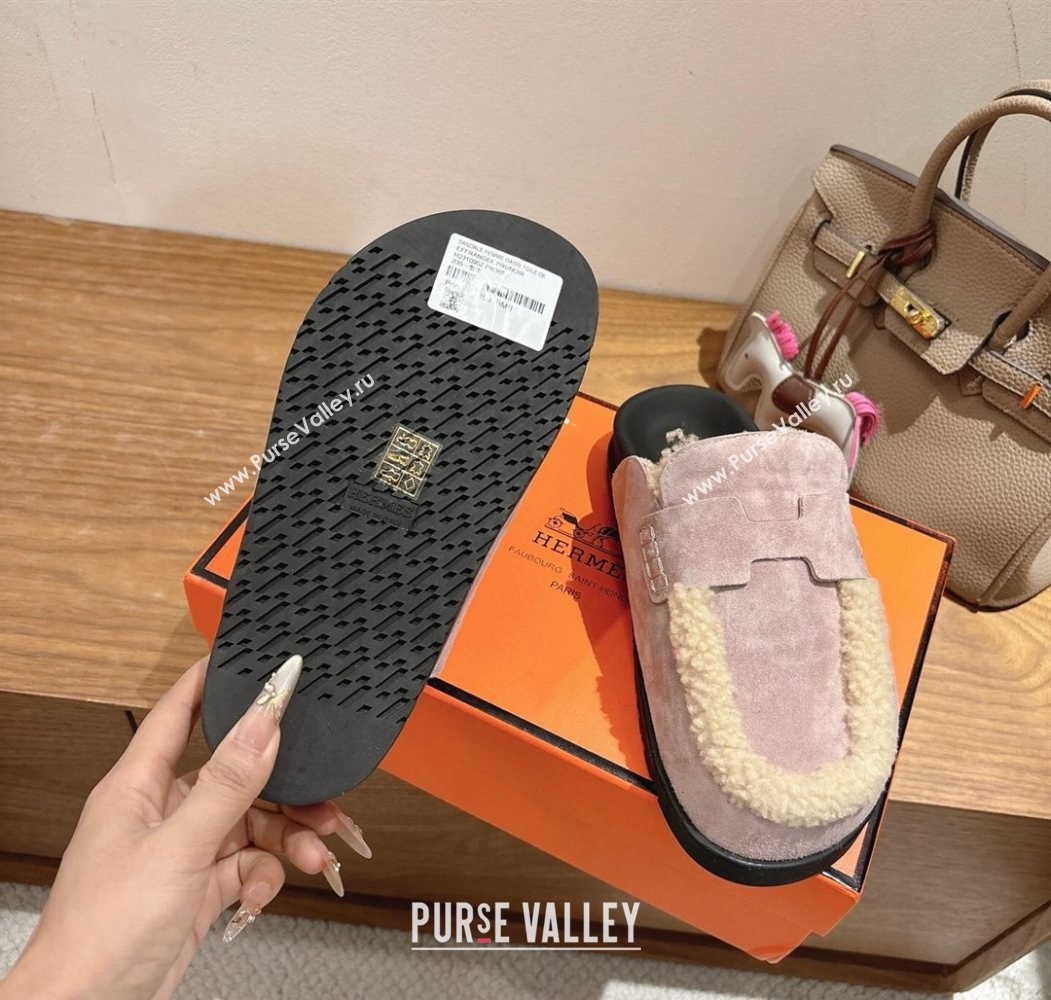 Hermes Go Flat Loafers in Suede and Wool with H Strap Purple 2025 1023 (XC-251023019)