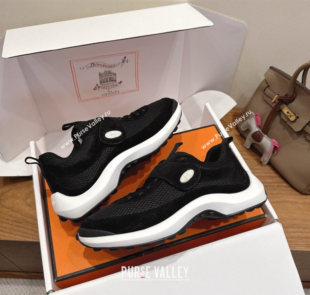 Hermes Loop Sneakers in Suede and Knit Mesh with Strap Black1 2025 1023 (XC-251023021)