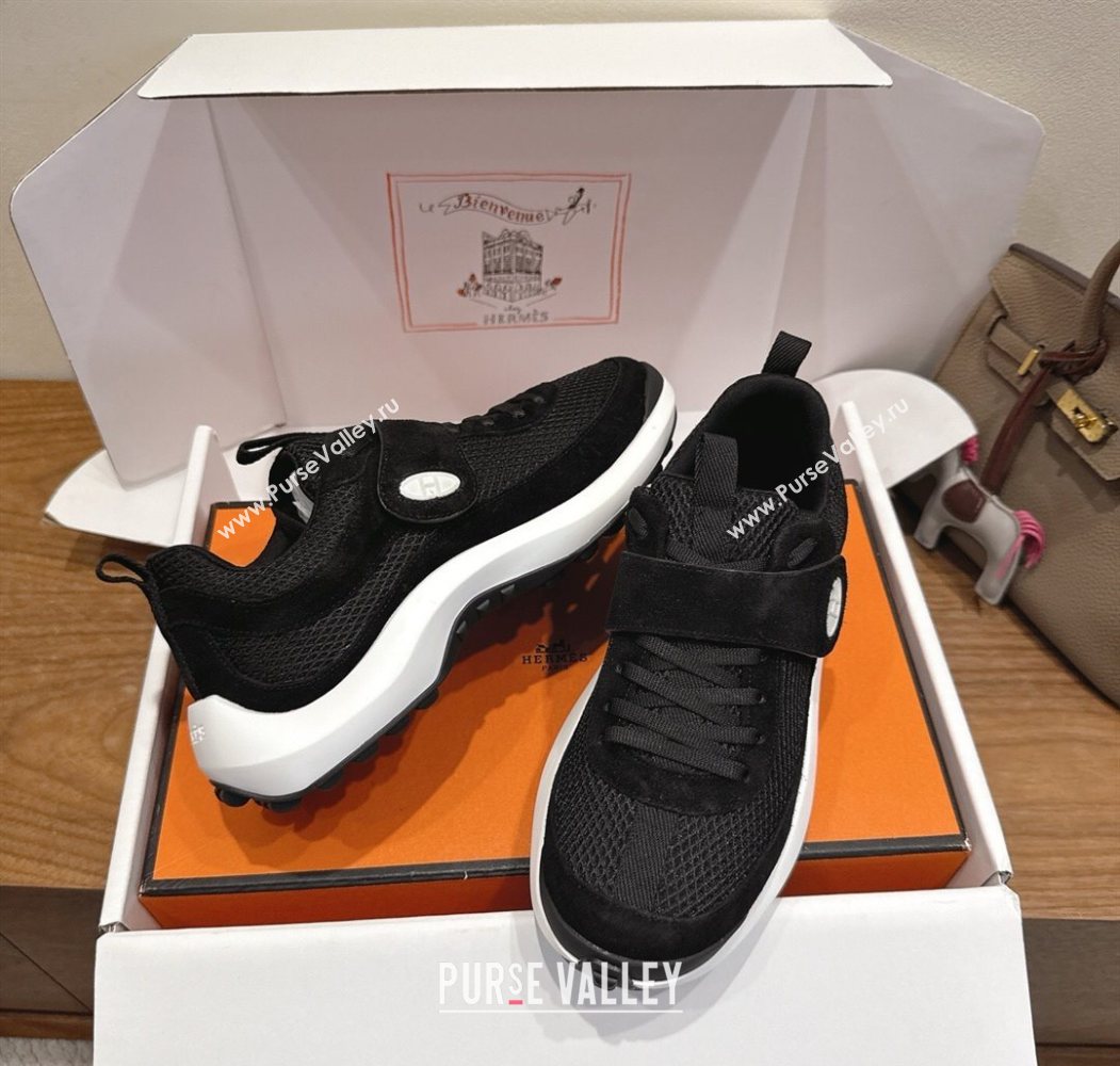 Hermes Loop Sneakers in Suede and Knit Mesh with Strap Black1 2025 1023 (XC-251023021)
