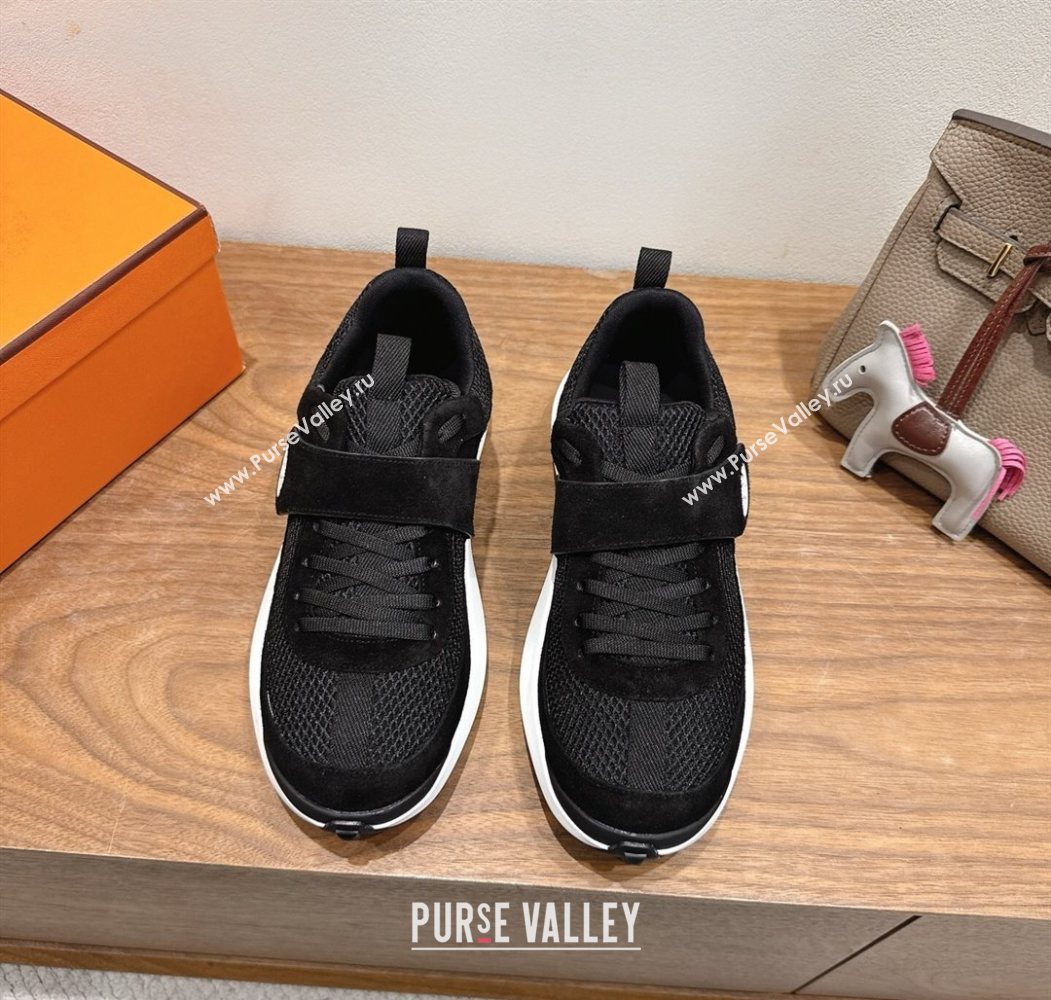 Hermes Loop Sneakers in Suede and Knit Mesh with Strap Black1 2025 1023 (XC-251023021)