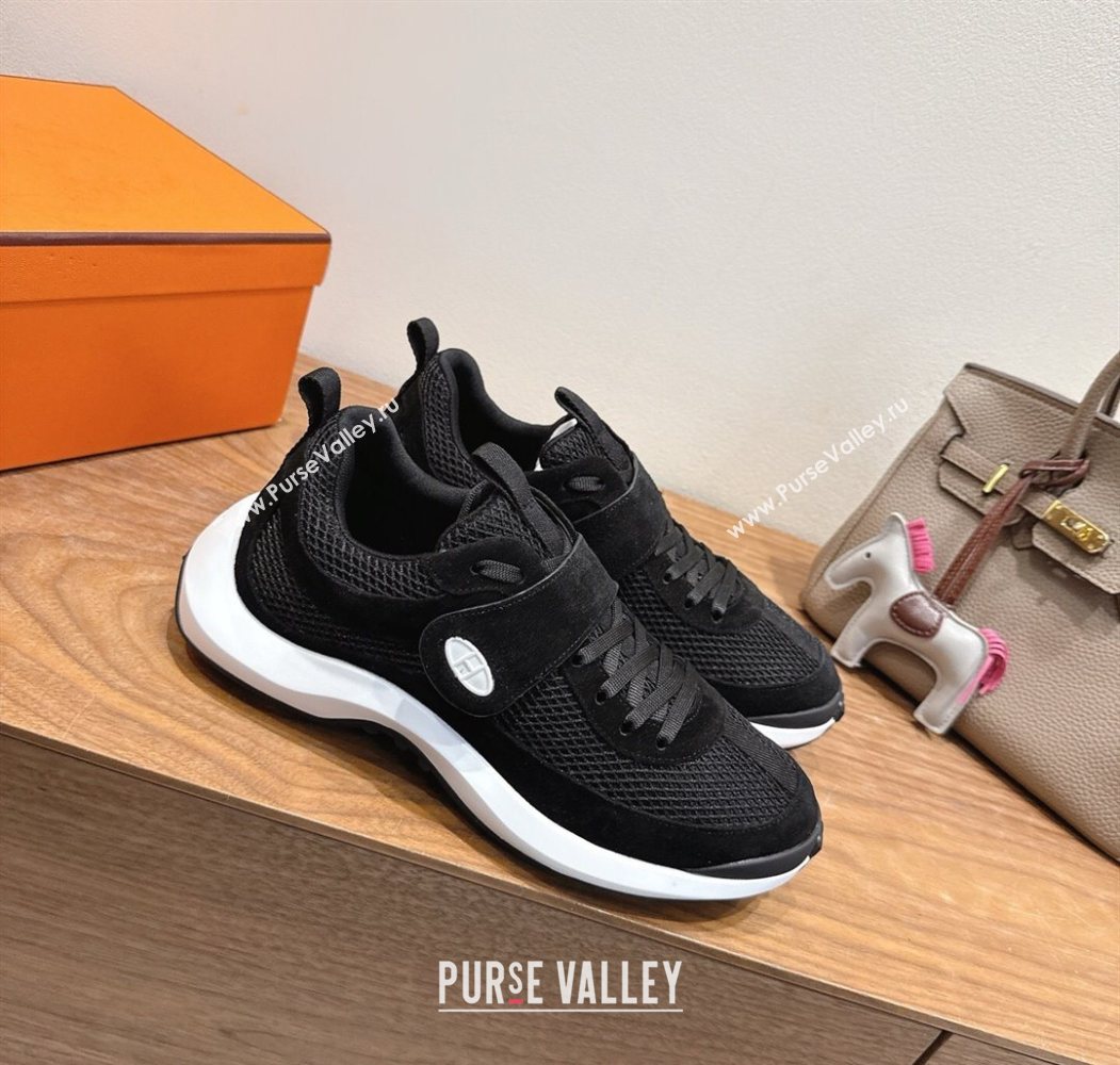 Hermes Loop Sneakers in Suede and Knit Mesh with Strap Black1 2025 1023 (XC-251023021)