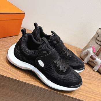 Hermes Loop Sneakers in Suede and Knit Mesh with Strap Black1 2025 1023 (XC-251023021)