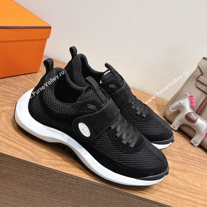 Hermes Loop Sneakers in Suede and Knit Mesh with Strap Black1 2025 1023 (XC-251023021)