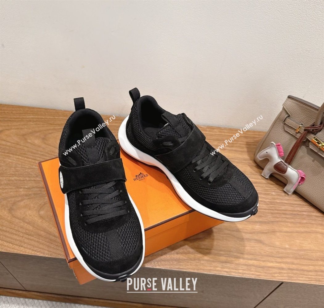 Hermes Loop Sneakers in Suede and Knit Mesh with Strap Black1 2025 1023 (XC-251023021)