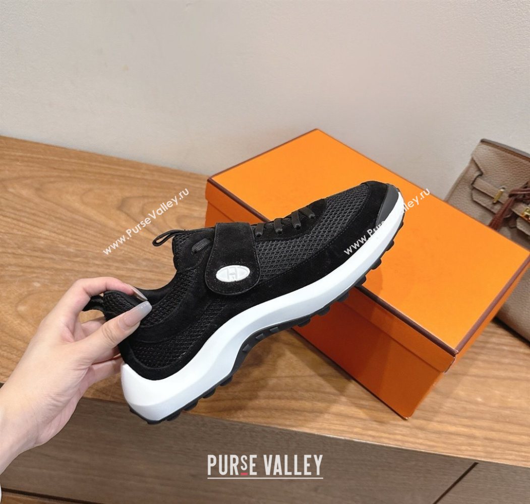 Hermes Loop Sneakers in Suede and Knit Mesh with Strap Black1 2025 1023 (XC-251023021)