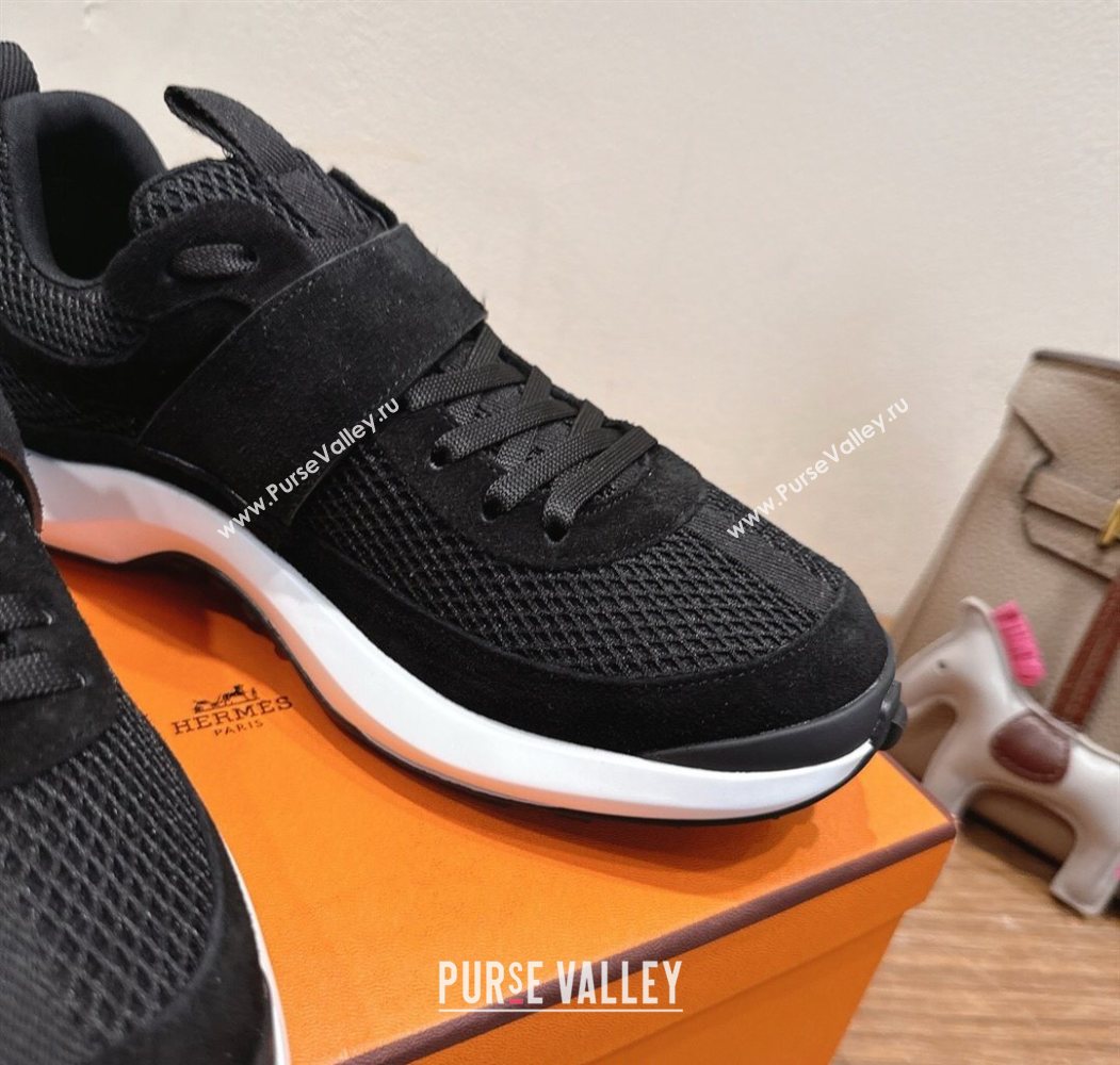 Hermes Loop Sneakers in Suede and Knit Mesh with Strap Black1 2025 1023 (XC-251023021)