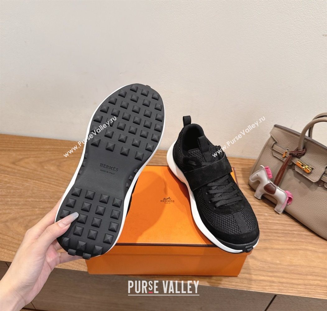 Hermes Loop Sneakers in Suede and Knit Mesh with Strap Black1 2025 1023 (XC-251023021)