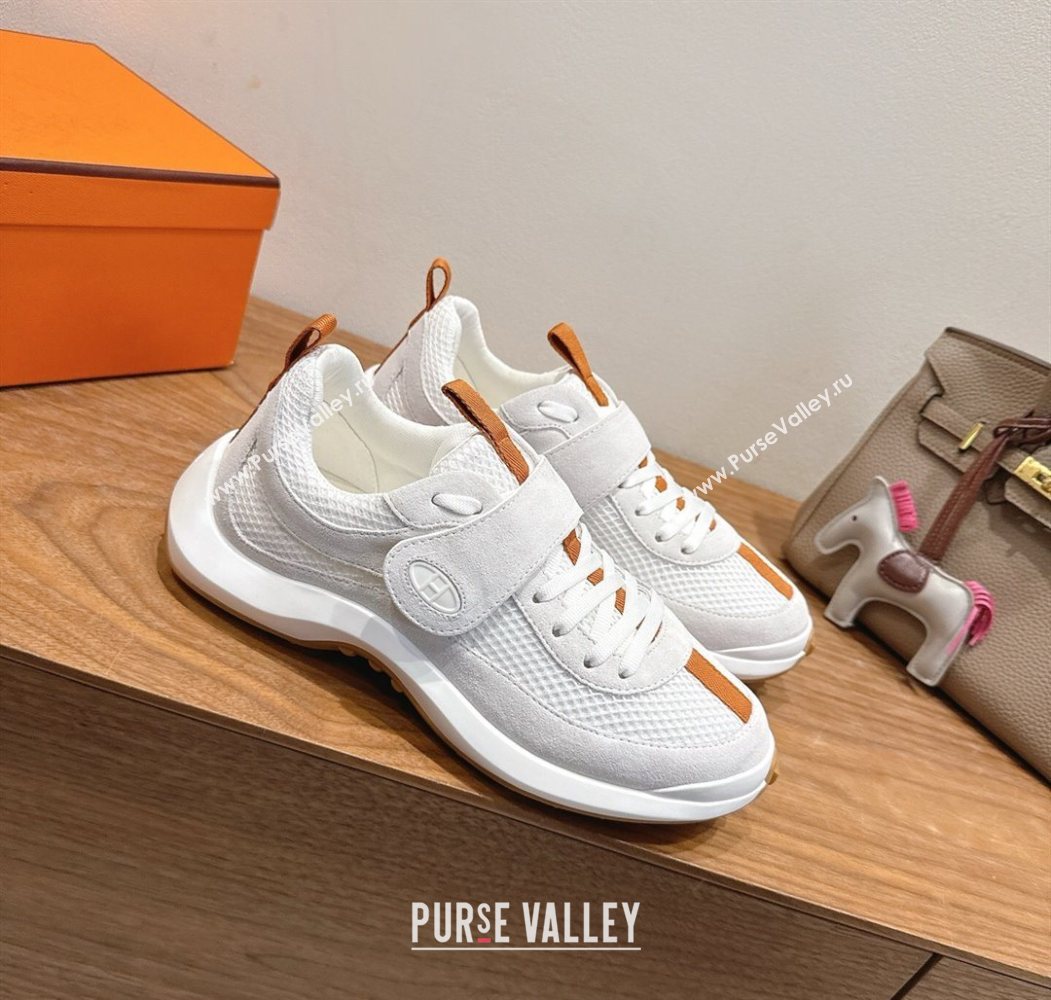 Hermes Loop Sneakers in Suede and Knit Mesh with Strap White2 2025 1023 (XC-251023022)