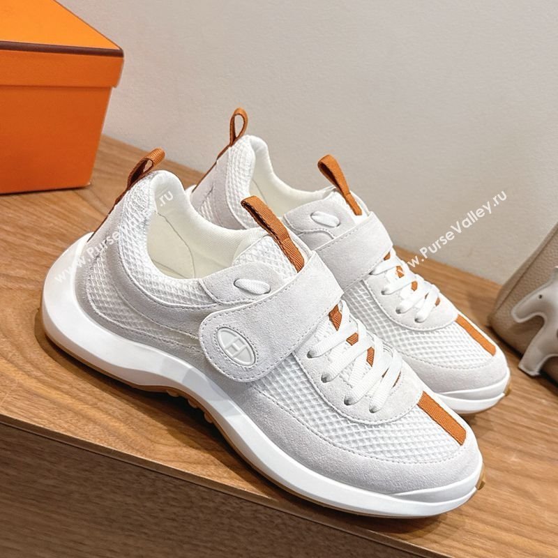 Hermes Loop Sneakers in Suede and Knit Mesh with Strap White2 2025 1023 (XC-251023022)
