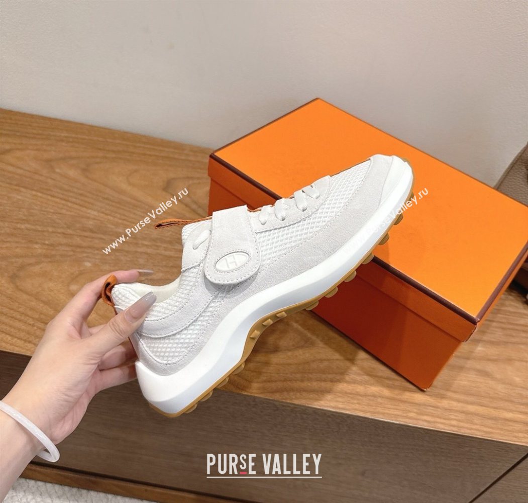 Hermes Loop Sneakers in Suede and Knit Mesh with Strap White2 2025 1023 (XC-251023022)