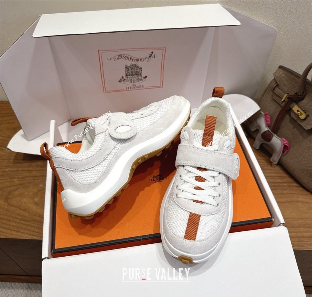 Hermes Loop Sneakers in Suede and Knit Mesh with Strap White2 2025 1023 (XC-251023022)