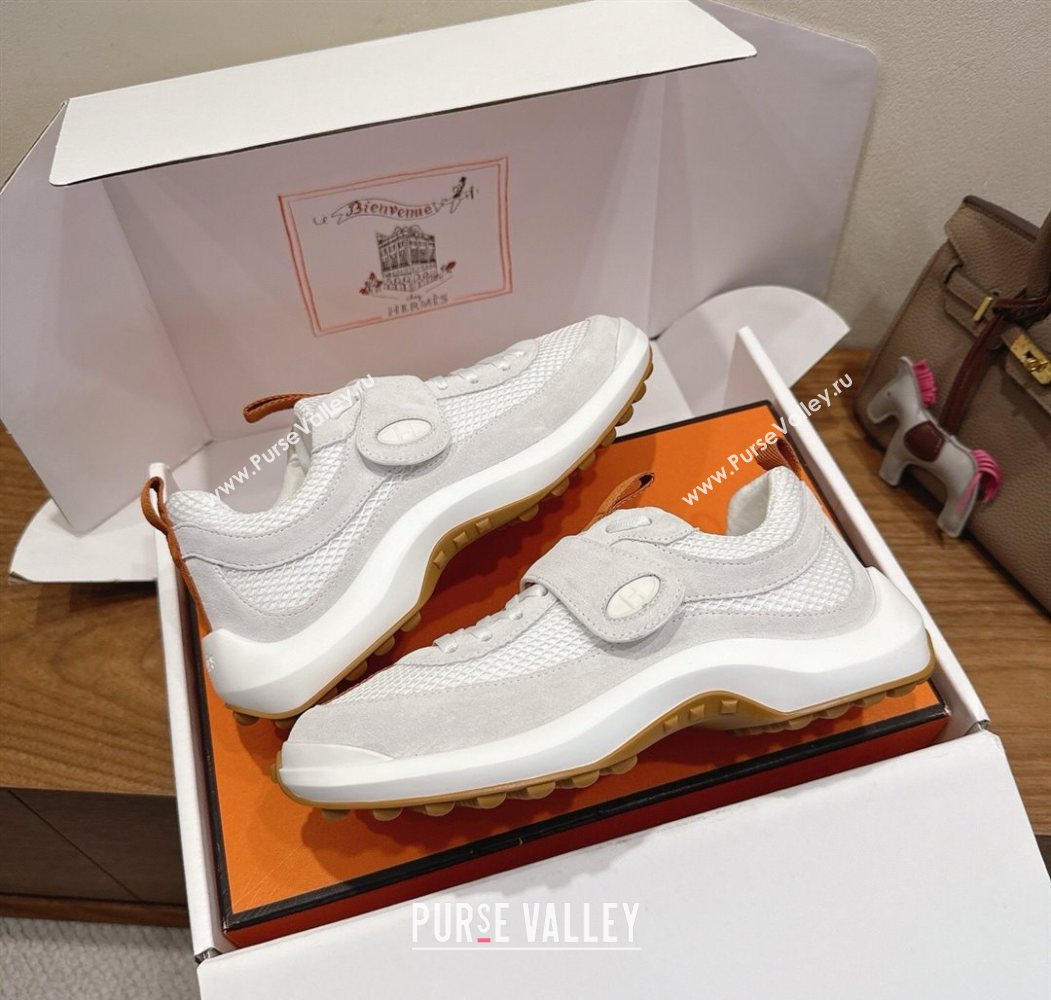 Hermes Loop Sneakers in Suede and Knit Mesh with Strap White2 2025 1023 (XC-251023022)
