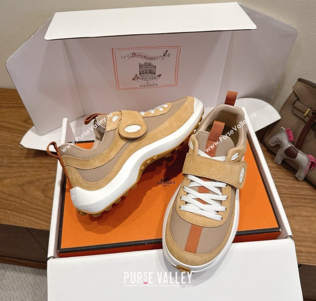 Hermes Loop Sneakers in Suede and Knit Mesh with Strap Brown 2025 1023 (XC-251023023)