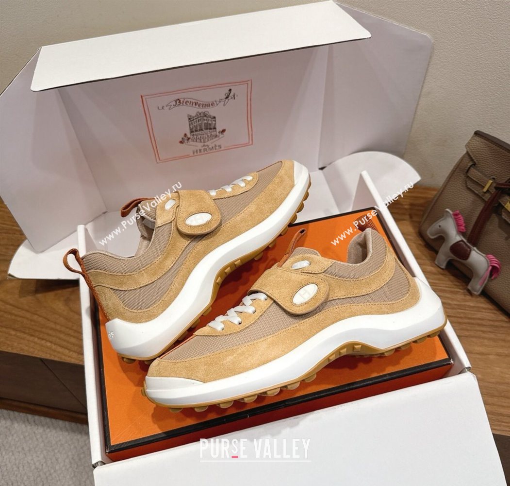 Hermes Loop Sneakers in Suede and Knit Mesh with Strap Brown 2025 1023 (XC-251023023)