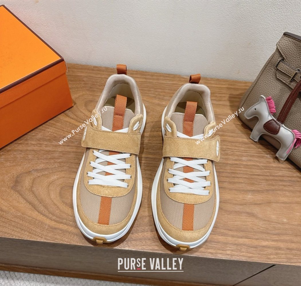 Hermes Loop Sneakers in Suede and Knit Mesh with Strap Brown 2025 1023 (XC-251023023)