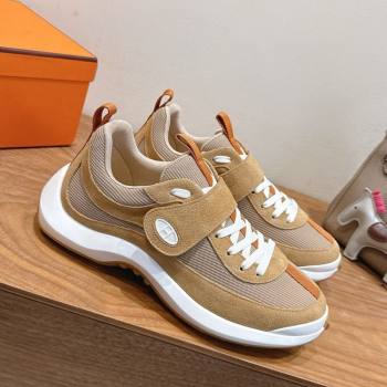 Hermes Loop Sneakers in Suede and Knit Mesh with Strap Brown 2025 1023 (XC-251023023)